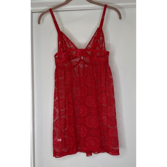 Betsey Johnson Red Lace Slip Dress with Bow Detail – Size S - Picture 2 of 6